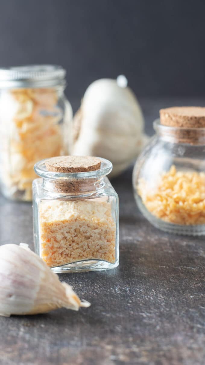 Garlic powder in small glass jar.