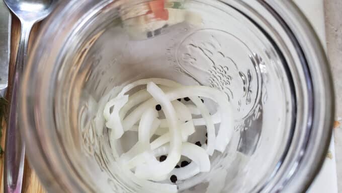 Onion garlic and spices in jar.
