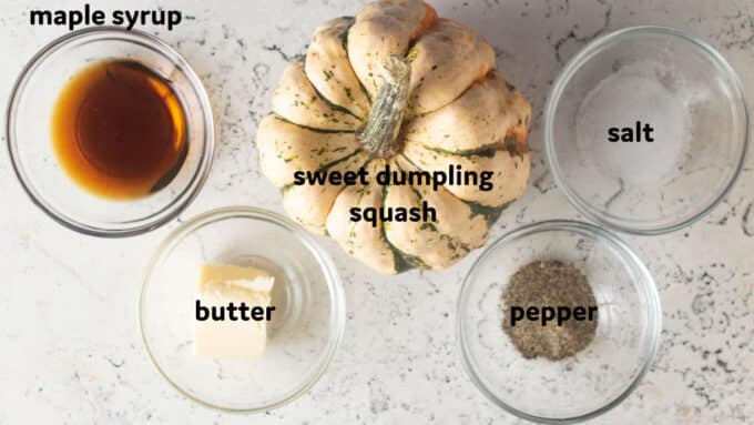 Sweet dumpling squash ingredients. See details in recipe below.