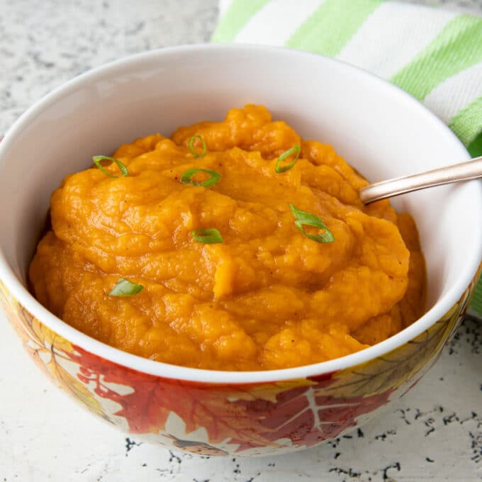 Close up of blue hubbard squash puree.