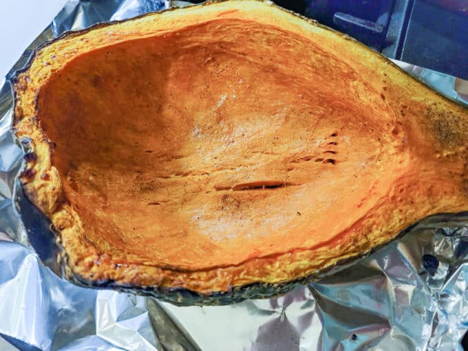 Cooked squash on baking sheet..