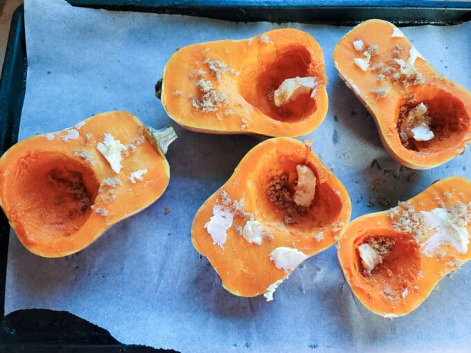 Butter and brown sugar added to squash.