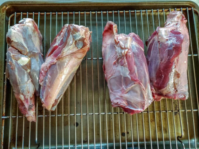 Shanks on a rack.