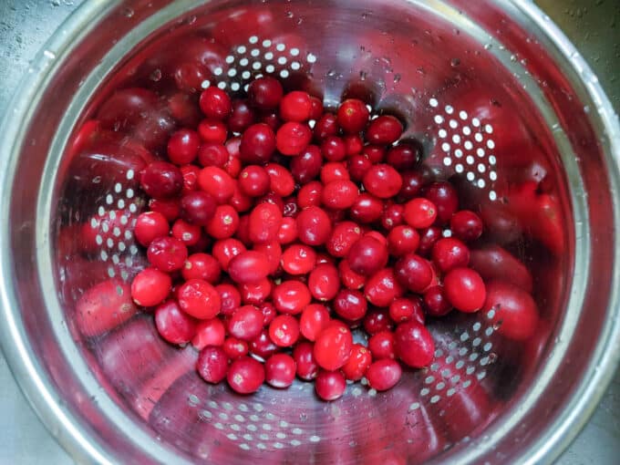 Berries in a colander after rinsing.