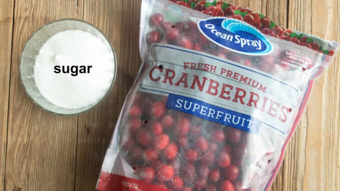 Ingredients for dried Cranberries. Sugar and berries.