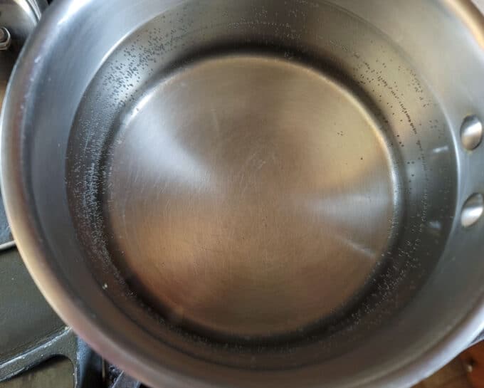 Water in medium saucepan.