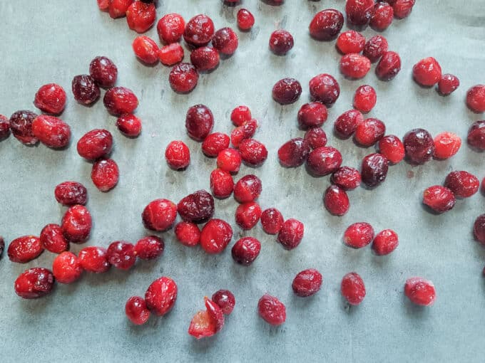 Berries arranged on a dehydrator sheet.