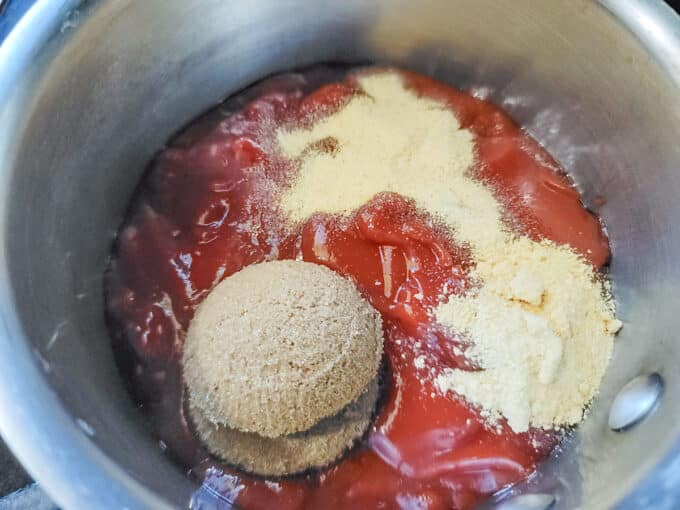 Ingredients for BBQ sauce in a pot.