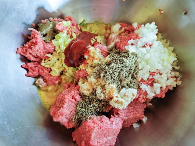 All ingredients added to metal bowl.