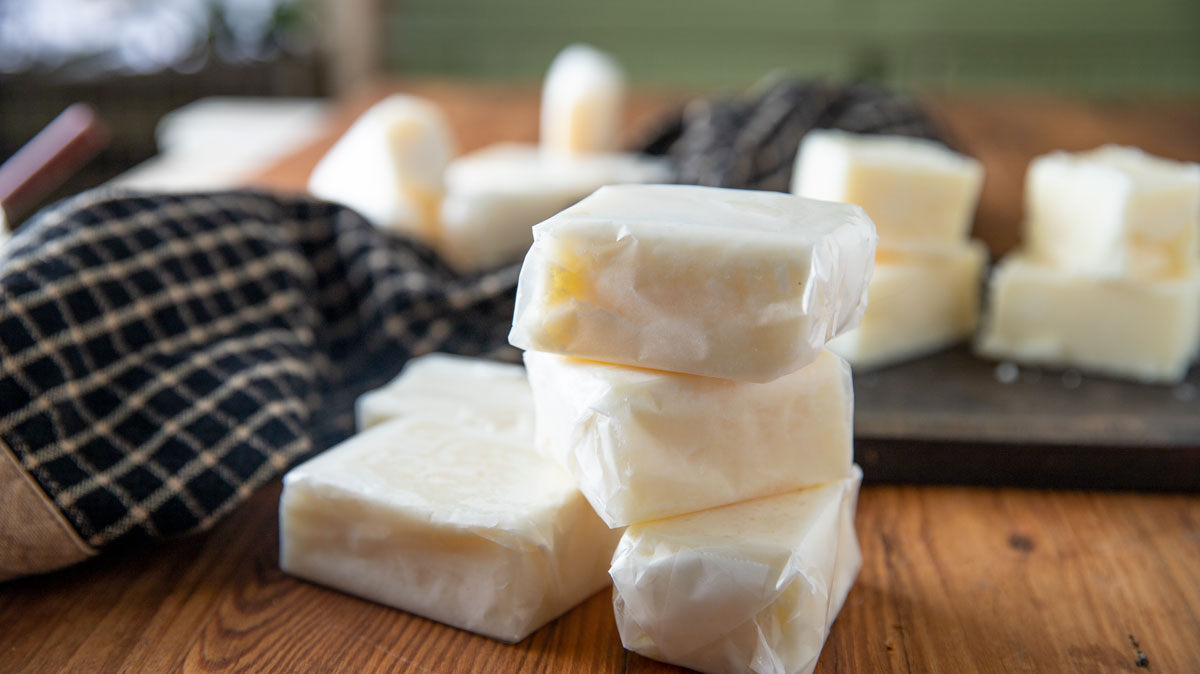 Blocks of tallow wrapped in waxed paper.