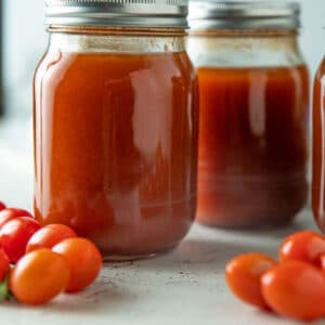 Jars of canned tomato soup.