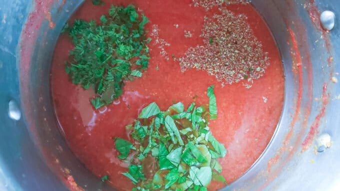 Herbs added to the soup.