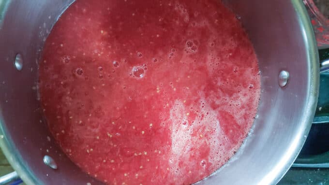 Tomato juice in large pot.