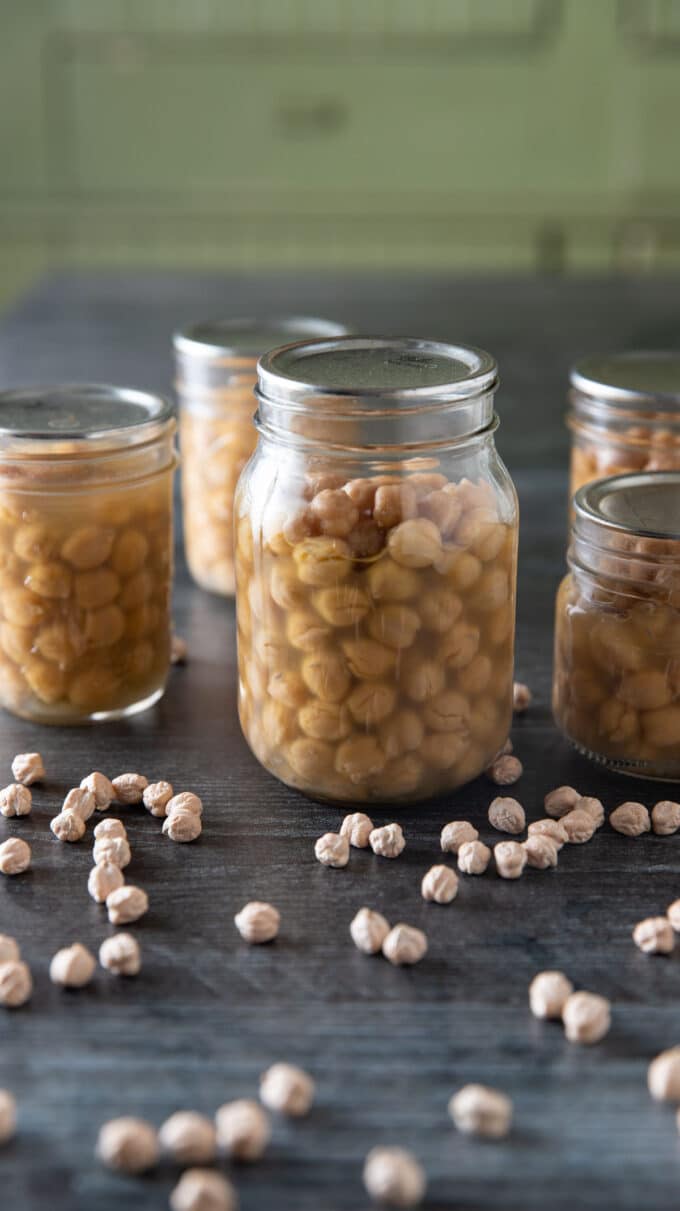 Canning jars with garbanzos.