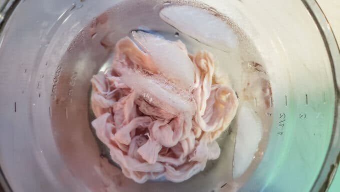 Natural casings soaking in ice water.