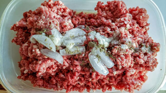 Water and ice added to the meat.