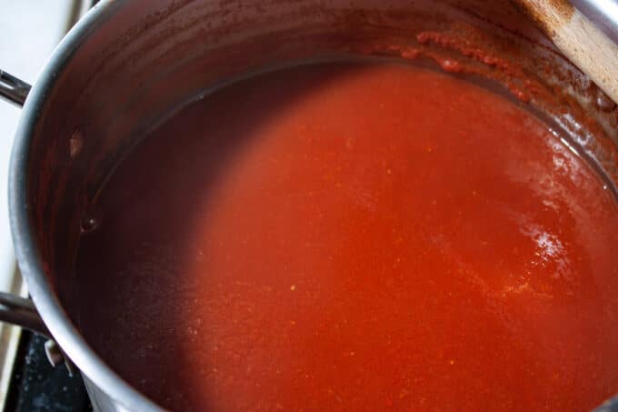 Juice cooked down by half, turned into sauce.