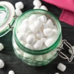 Marshmallows in a green jar.