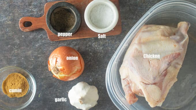 Ingredients for chicken pozole. See details in recipe below.