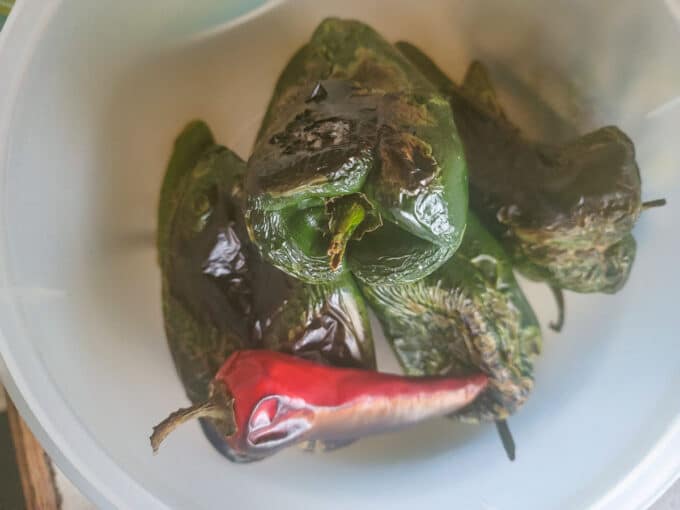 Charred peppers in a bowl.