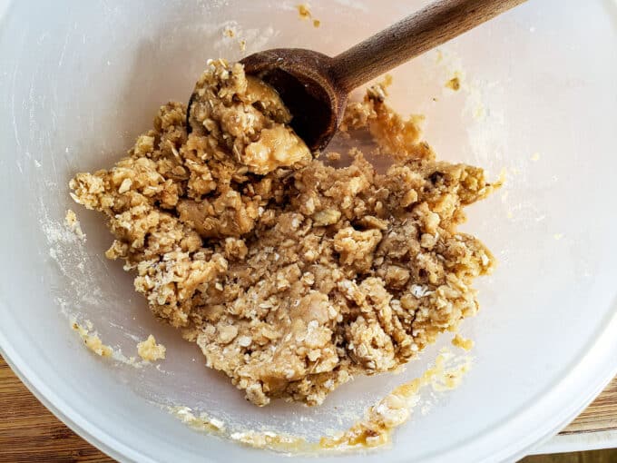 Crumb topping mixed up in a bowl.