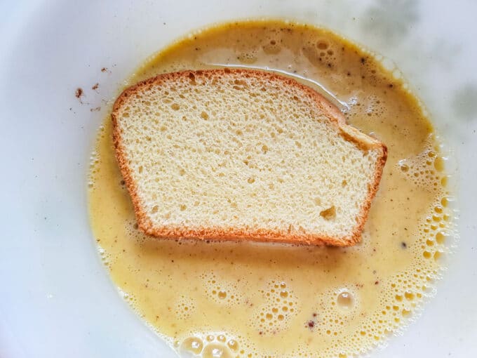 Bread added to the custard.