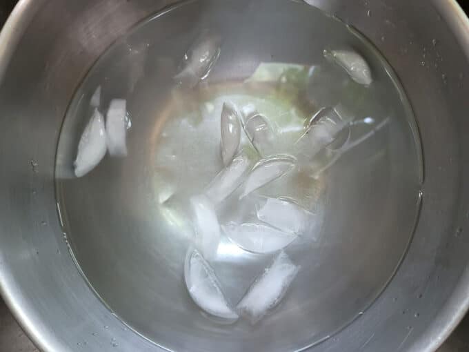 Large bowl set up as an ice bath.