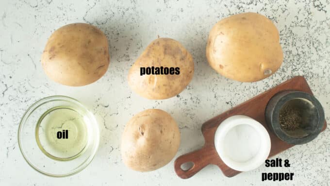 Ingredients for smoked baked potatoes. See details in recipe below.
