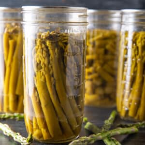 Asparagus spears in a jar after canning.