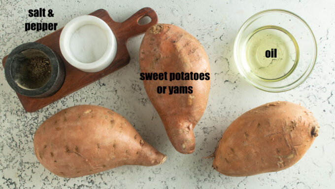 Ingredients for smoked sweet potatoes. See details in recipe below.