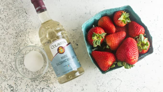 Ingredients for strawberry infused vinegar. See details in recipe below.