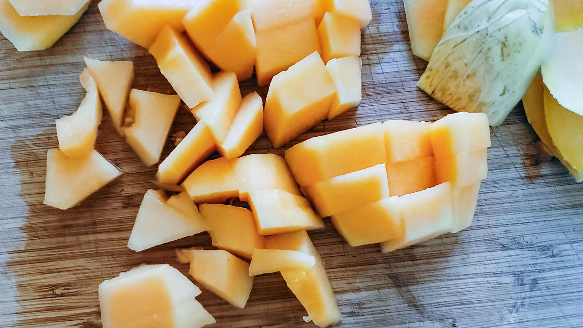 Cantaloupe cut into chunks.