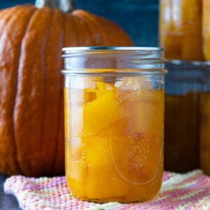 Jar of canned pumpkin cubes.