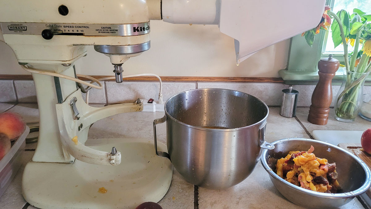 Kitchenaid juicer setup in a kitchen.
