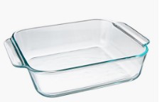 Eight inch glass baking pan.