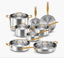 Copper core stainless pots.