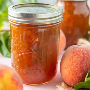 Peach Jalapeno Jam in mason jars.