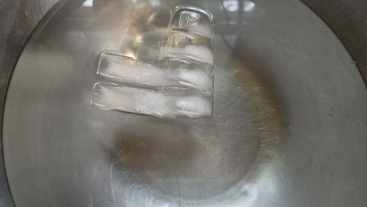 Large bowl set up as an ice bath.