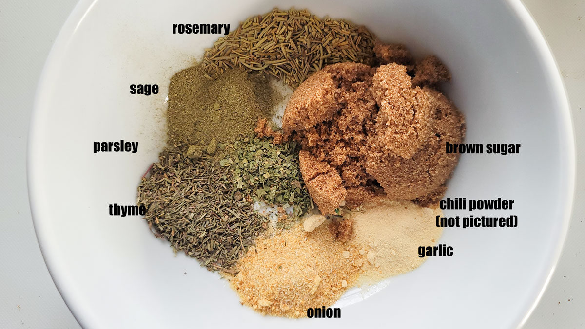 Ingredients for the poultry rub in a bowl.