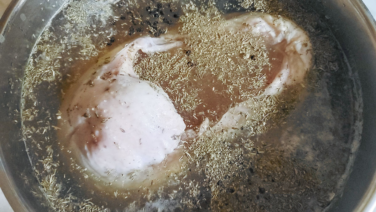Turkey breast in brine with spices.
