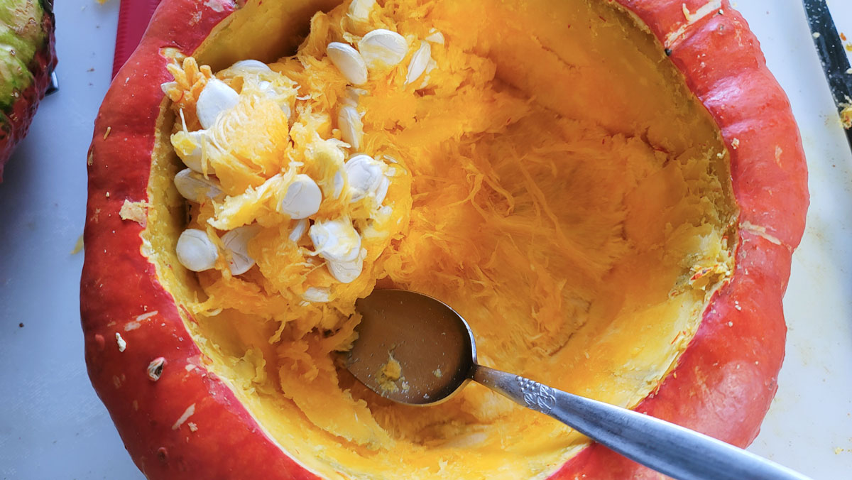 Scooping out the seeds.