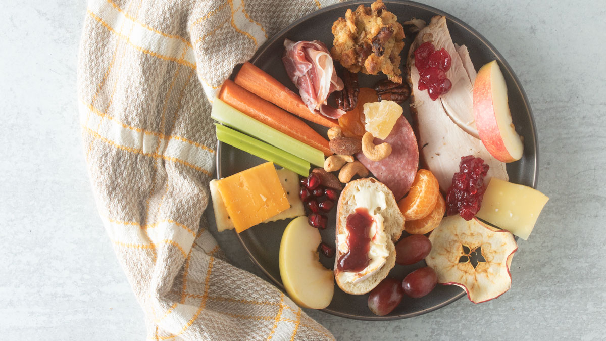 Single serving of charcuterie ingredients.