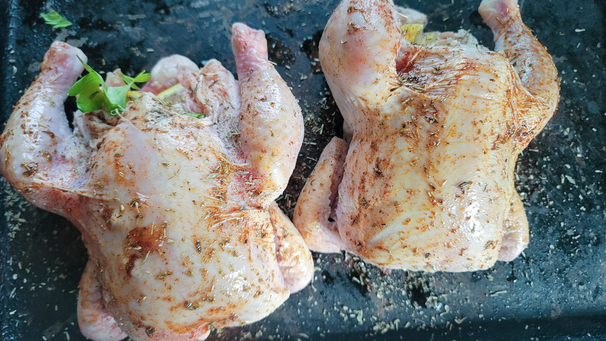 Dry rub rubbed into the skins.