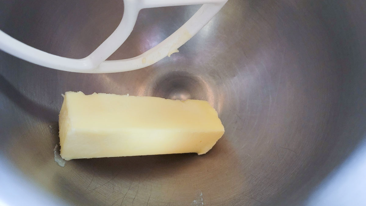 Butter in a mixing bowl.