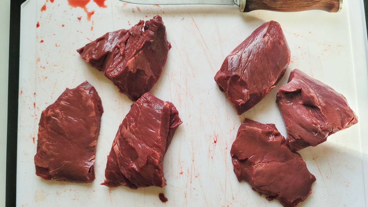 The whole heart cut into steaks.