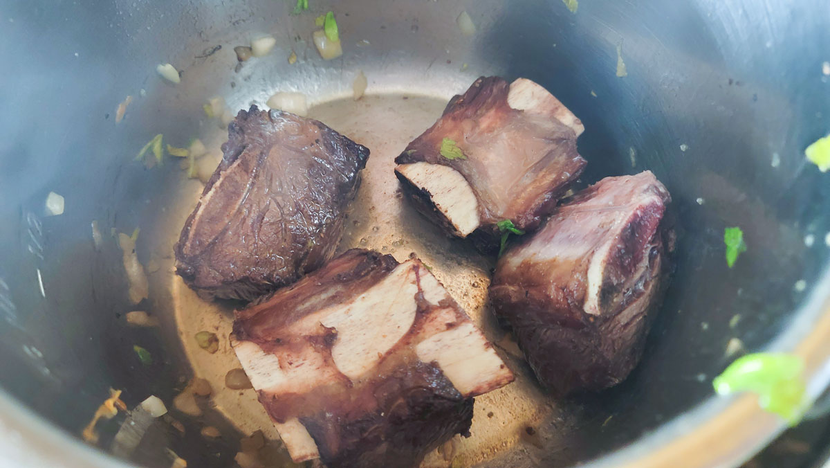 Browned ribs in the instant pot.