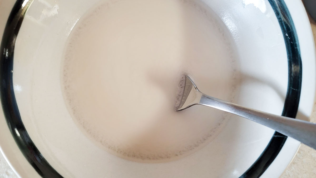 Cornstarch thickener mixed in a bowl.
