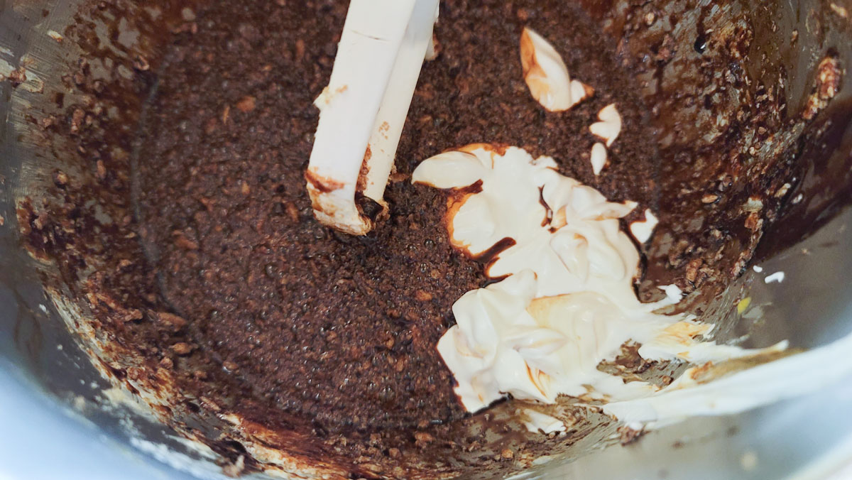 Sour cream added to wet ingredients.