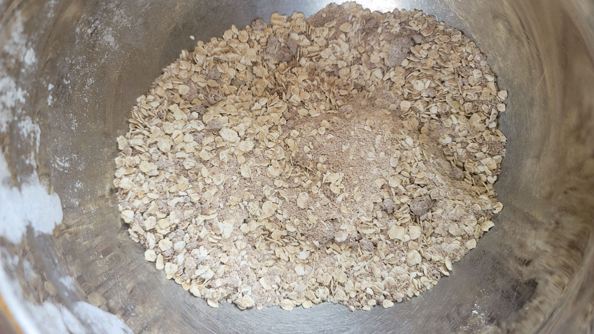 Ingredients mix up in the bowl.