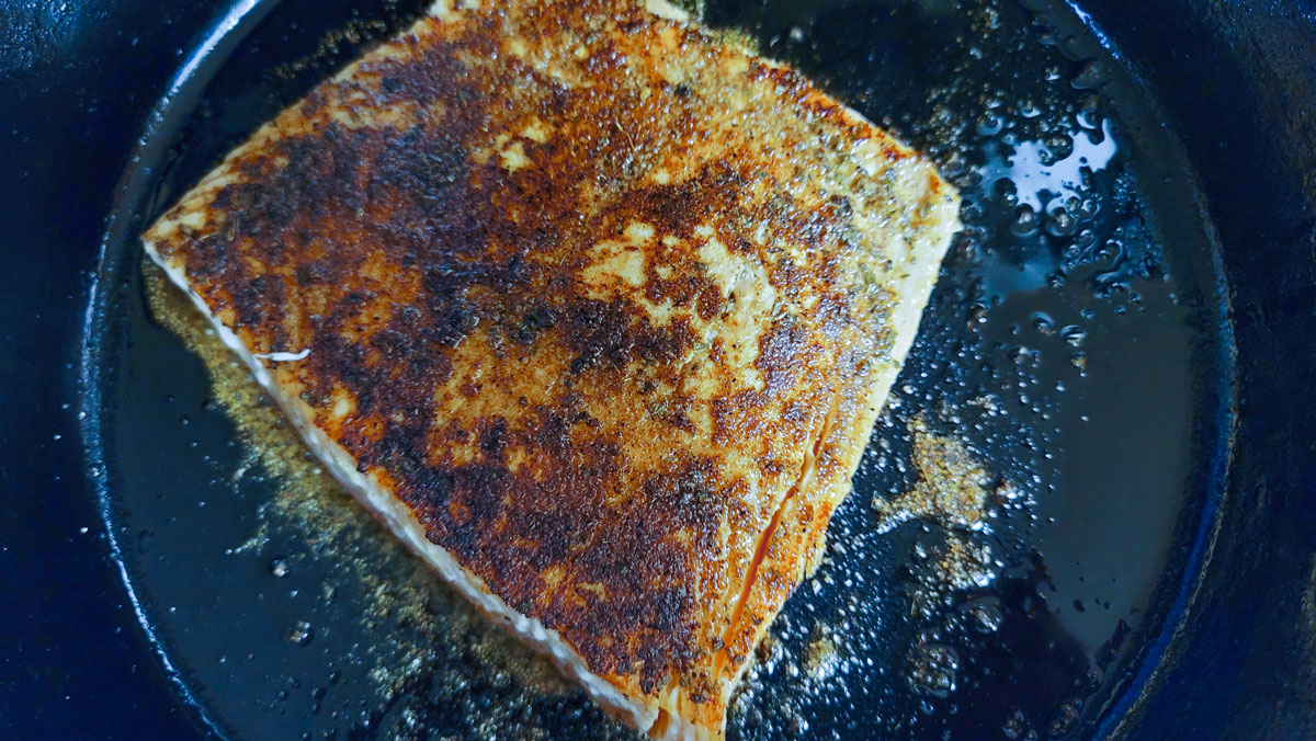 Salmon flipped over.